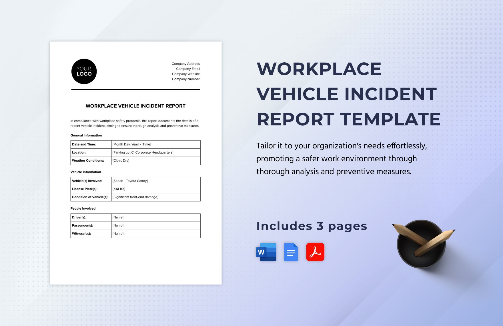 Workplace Vehicle Incident Report Template
