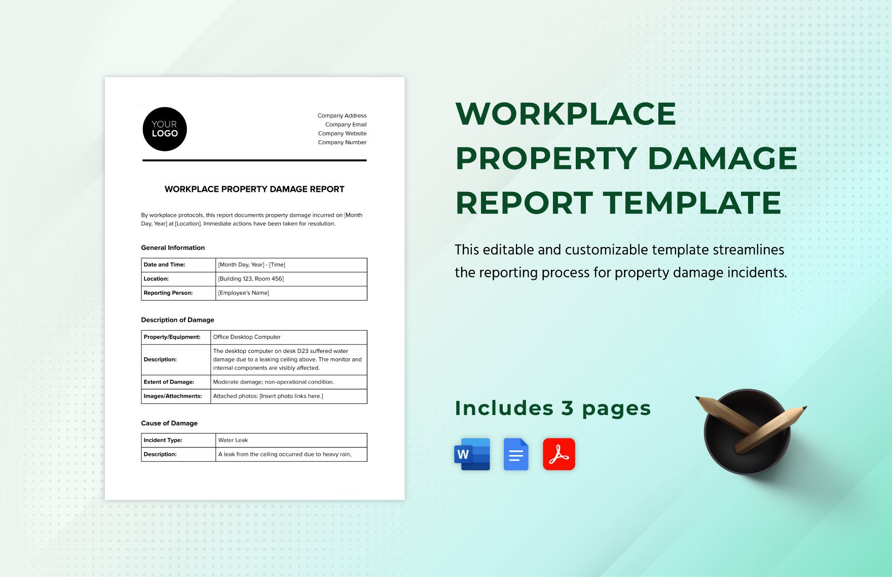 Workplace Property Damage Report Template