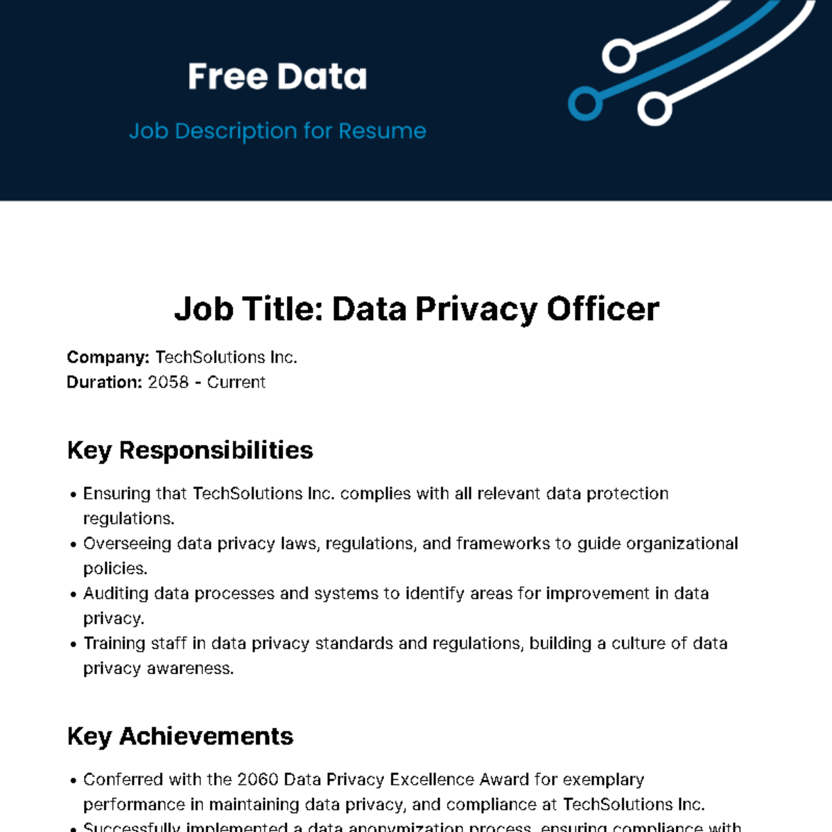 Free Data Job Description for Resume Template