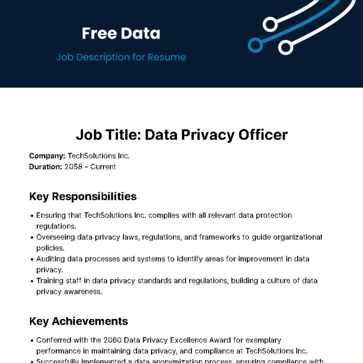 Free Data Job Description For Resume Template Edit Online Download 