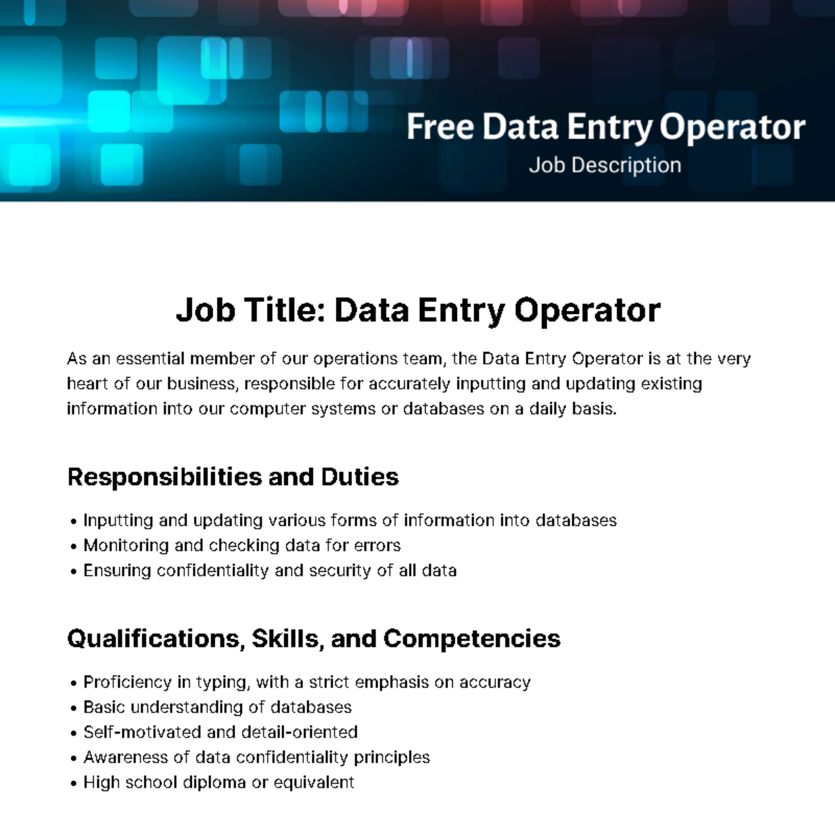 Free Data Entry Operator Job Description Template