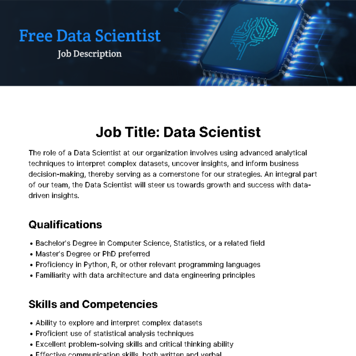Free Data Scientist Job Description Template