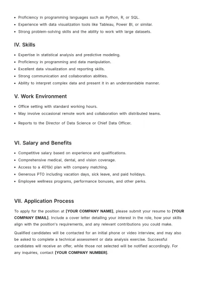 Free Data Scientist Job Description Template to Edit Online