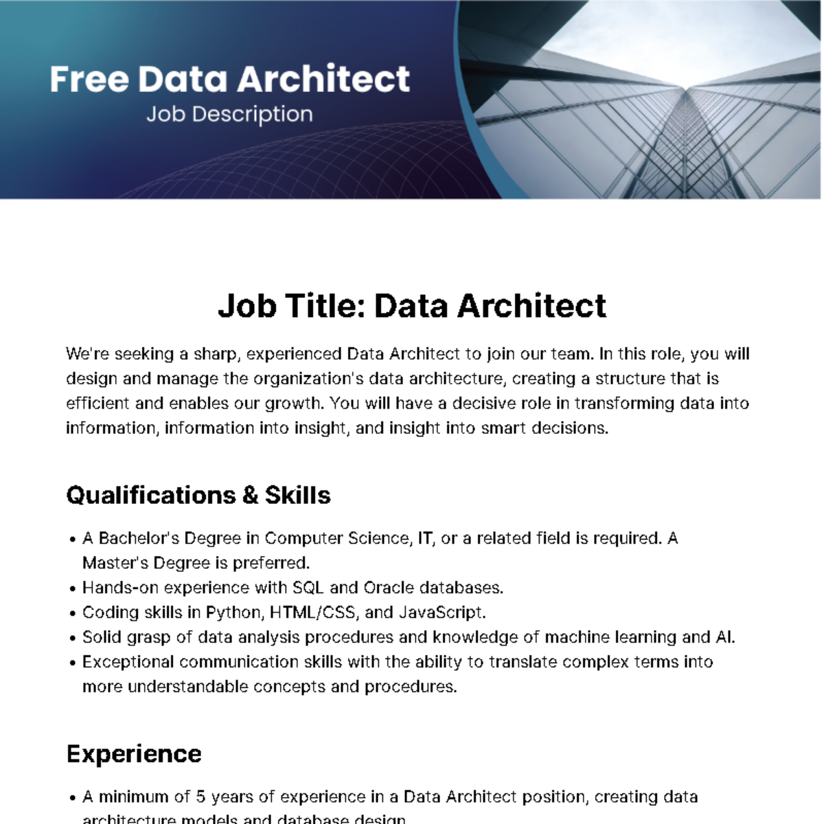 Data Architect Job Description Template