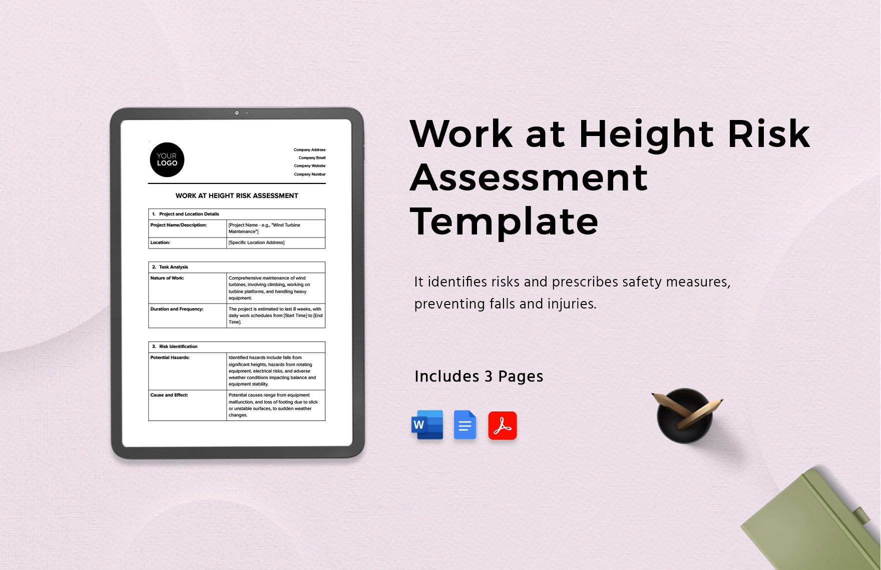 Work at Height Risk Assessment Template in Word, Google Docs, PDF