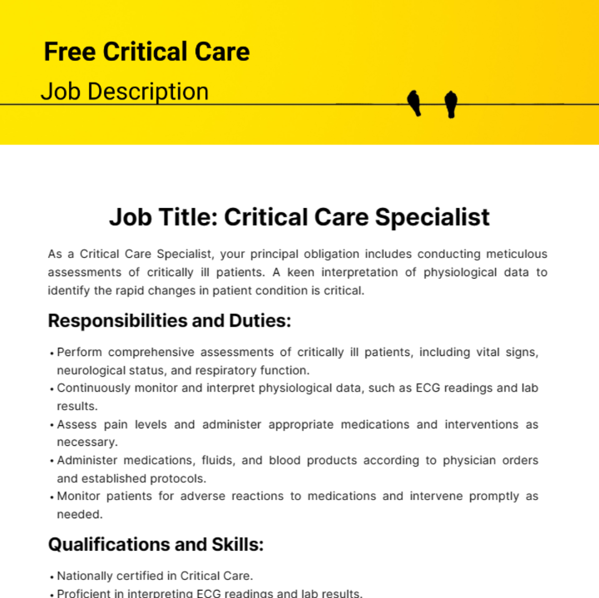 Critical Care Job Description Template