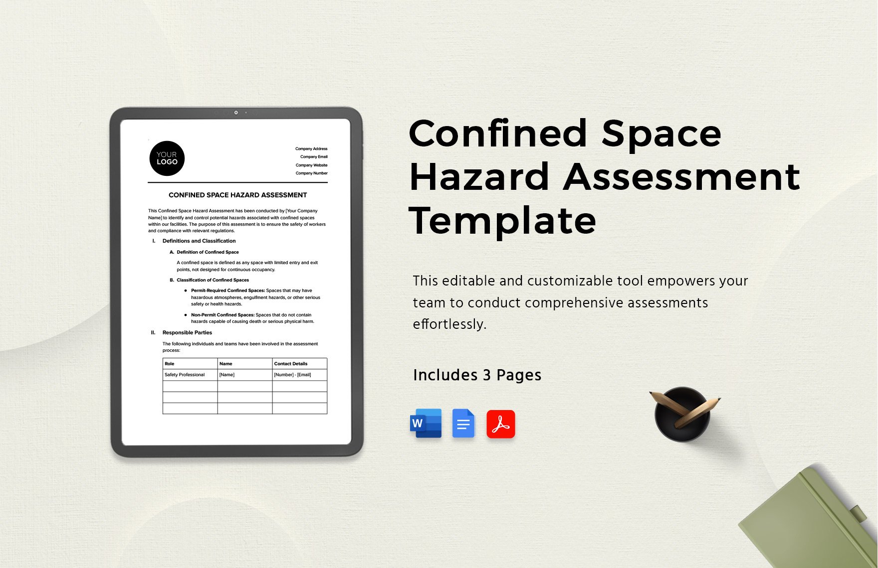 Confined Space Hazard Assessment Template in Word, Google Docs, PDF