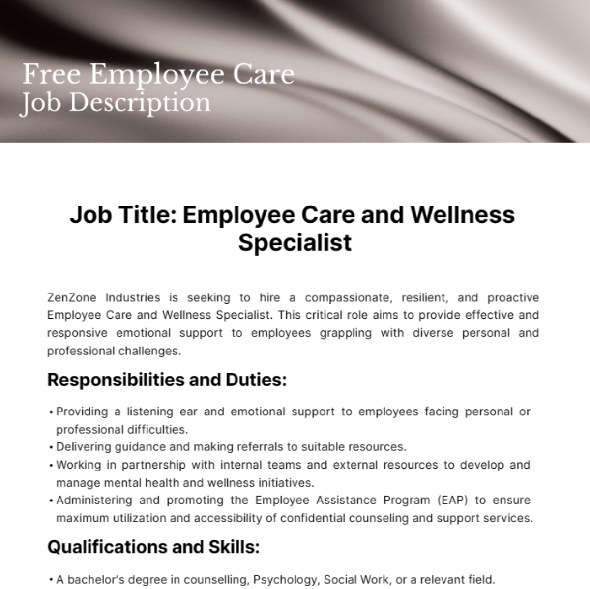 Employee Care Job Description Template