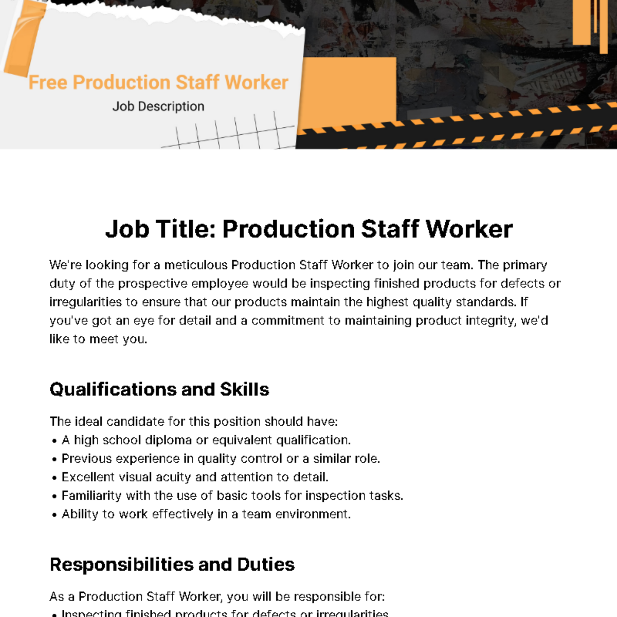 Production Staff Worker Job Description Template