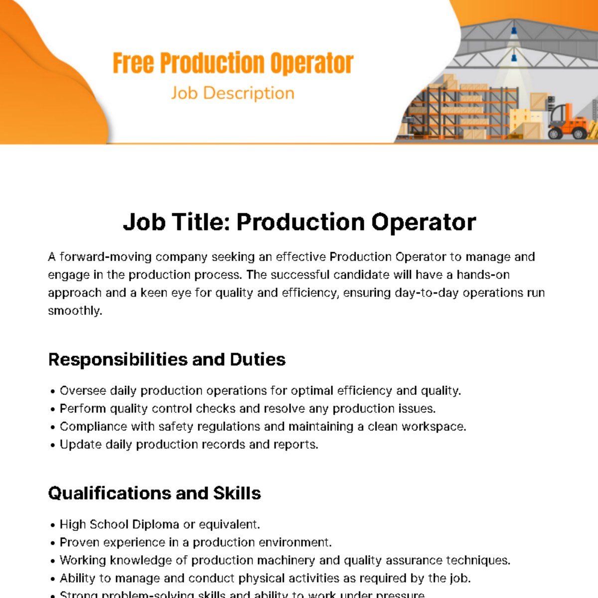 Production Operator Job Description Template Edit Online Download 