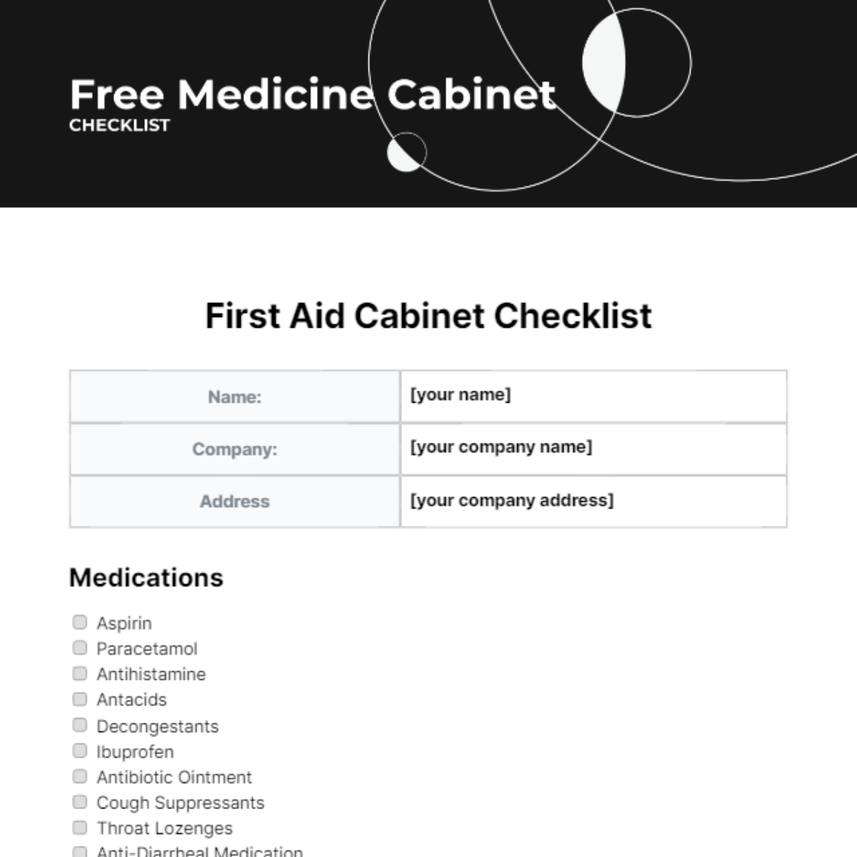 Medicine Cabinet Checklist Template