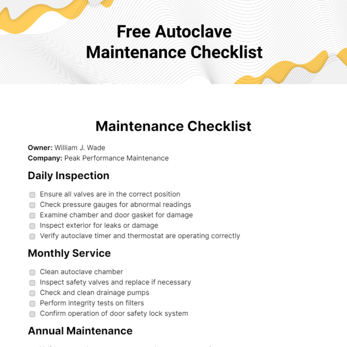 FREE Maintenance Checklist - Edit Online & Download | Template.net