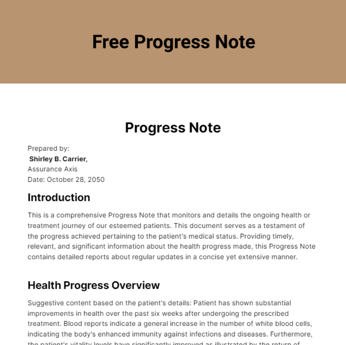 Free Progress Note Template