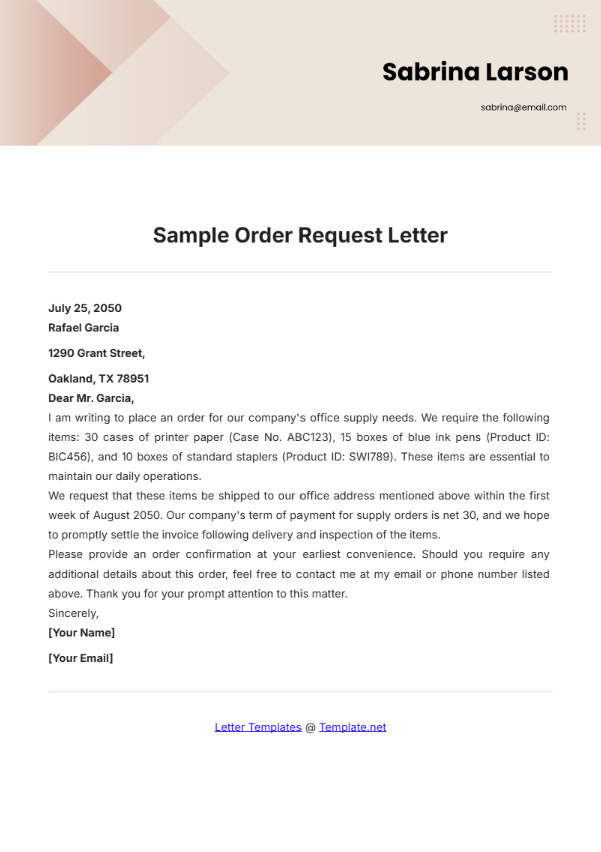 Sample Order Request Letter Template - Edit Online & Download