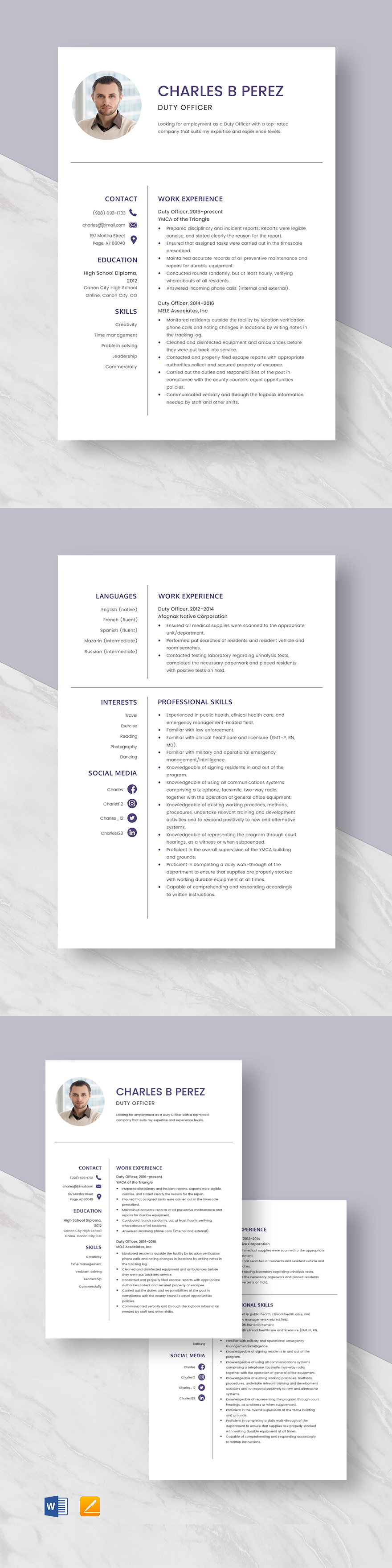 Duty Officer Resume Template - Word, Apple Pages | Template.net