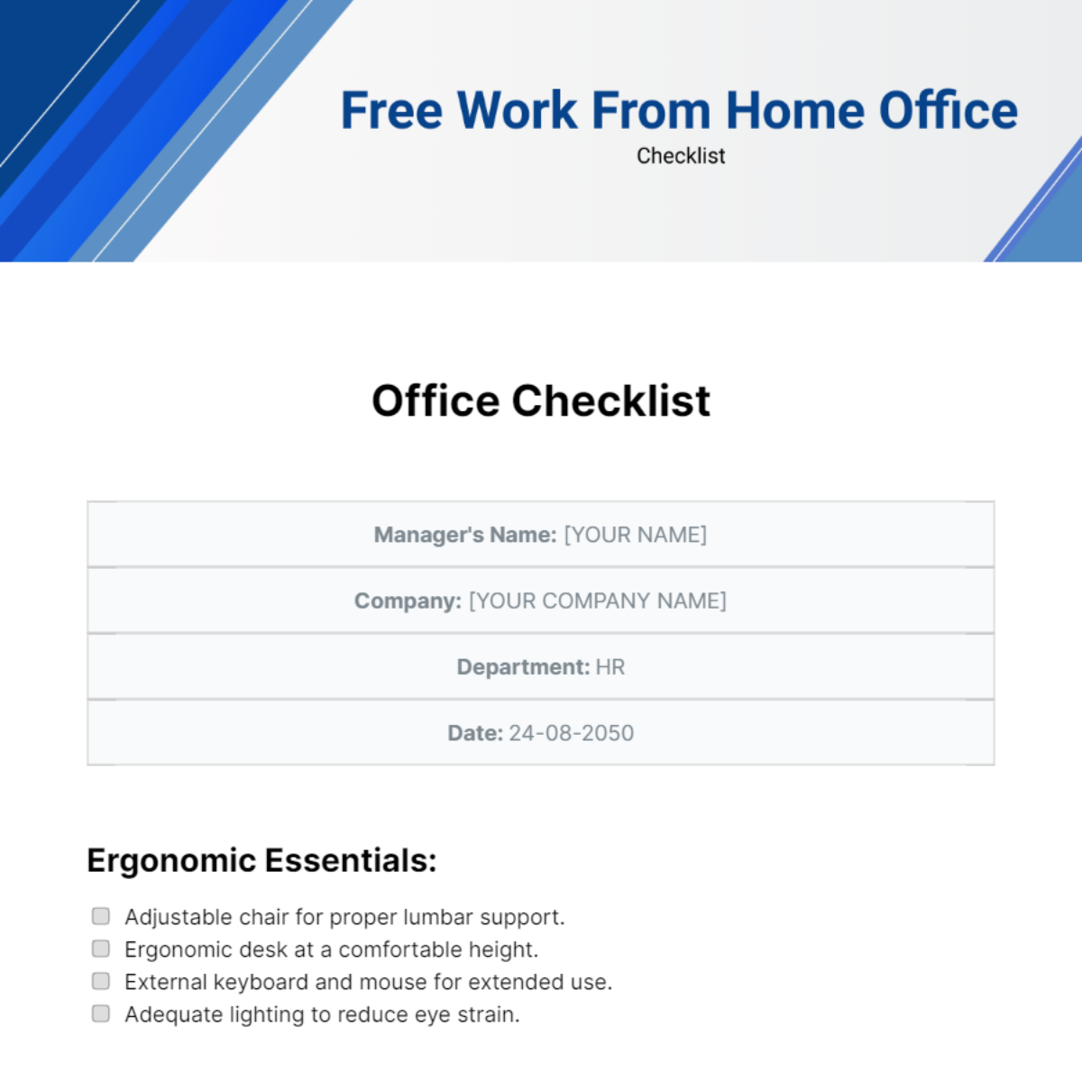 Work From Home Office Checklist Template