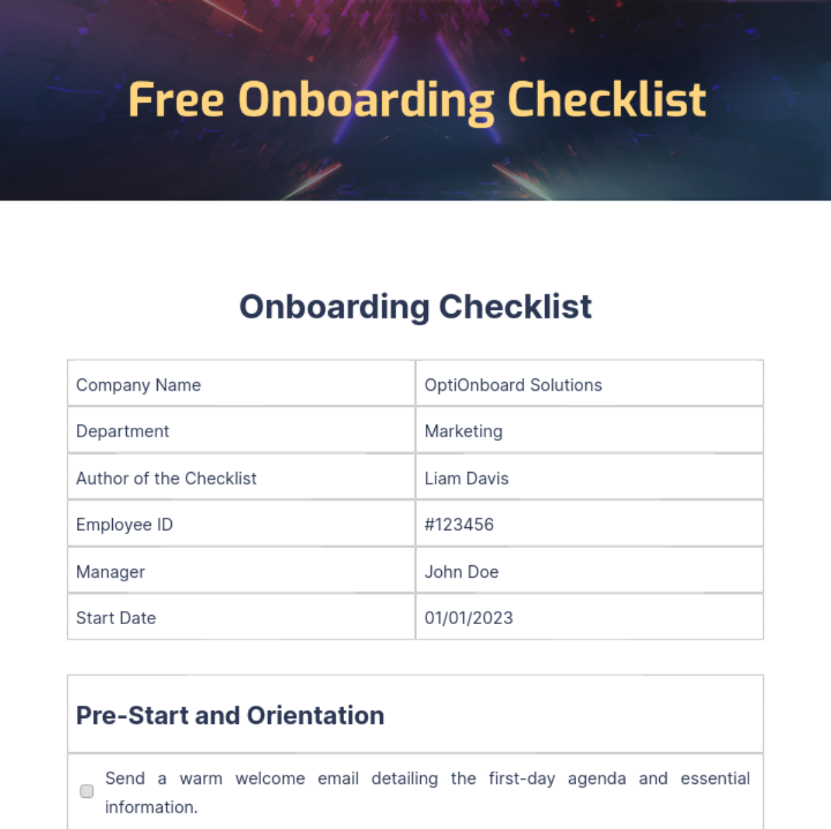 Free Onboarding Checklist Template