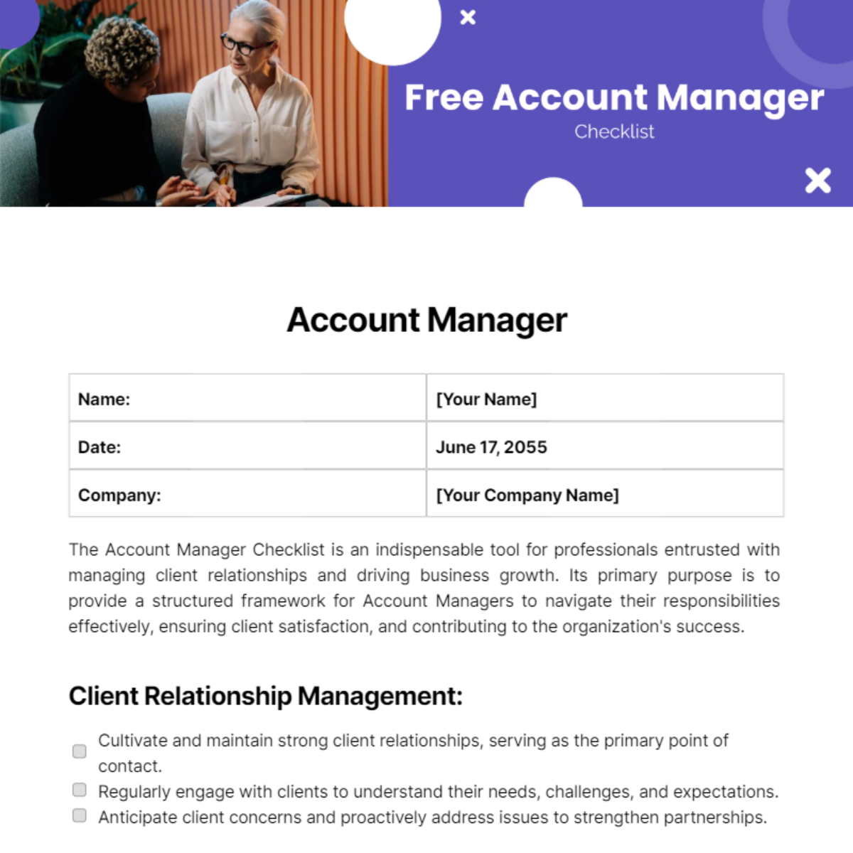 Account Manager Checklist Template