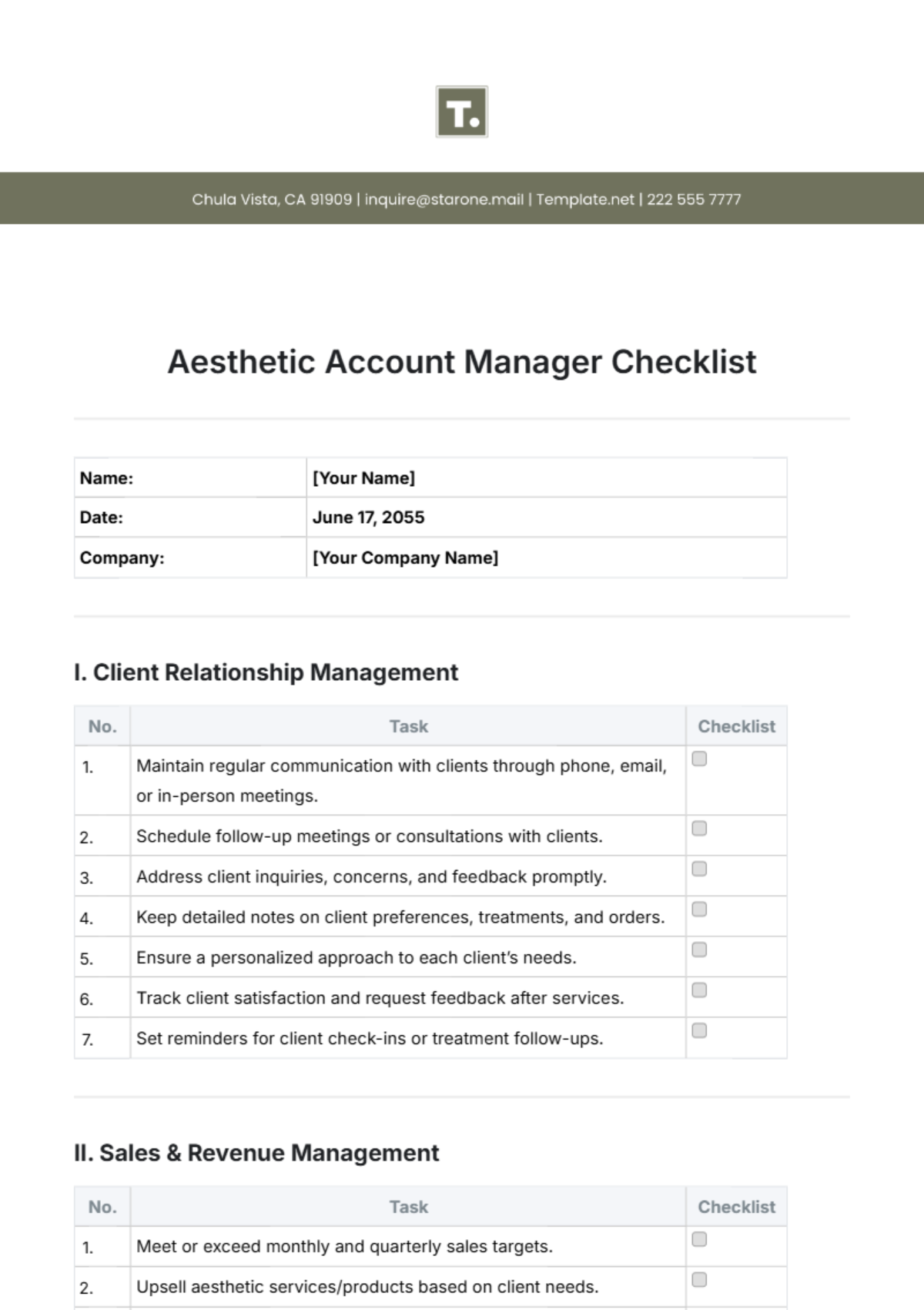 Aesthetic Account Manager Checklist Template - Edit Online & Download