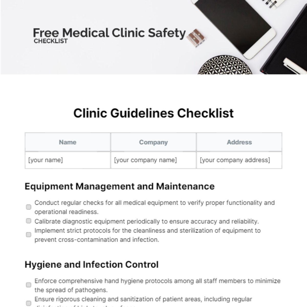 Medical Clinic Safety Checklist Template