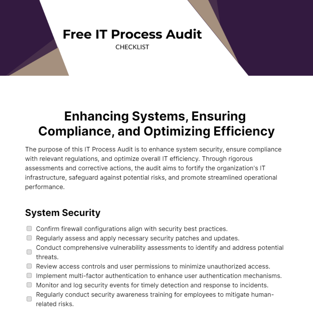 Free IT Process Audit Checklist Template