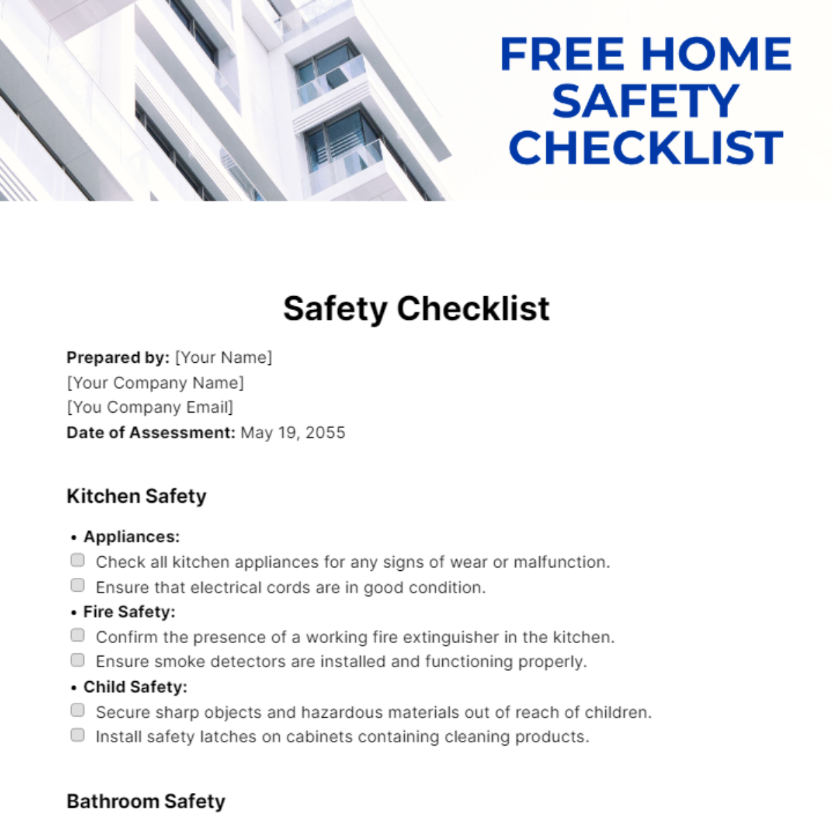 Free Home Safety Checklist Template