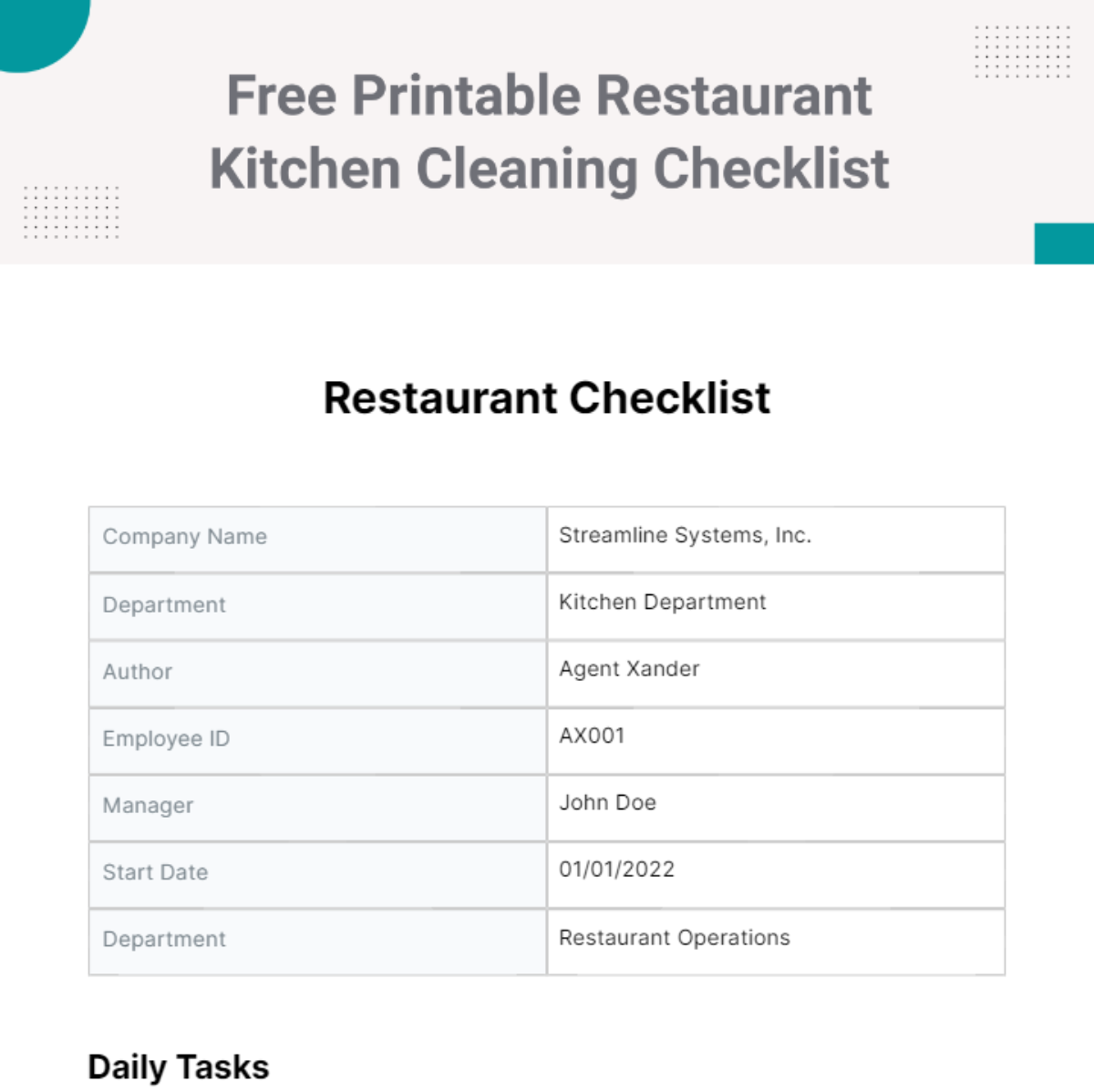 FREE Restaurant Checklist - Edit Online & Download | Template.net