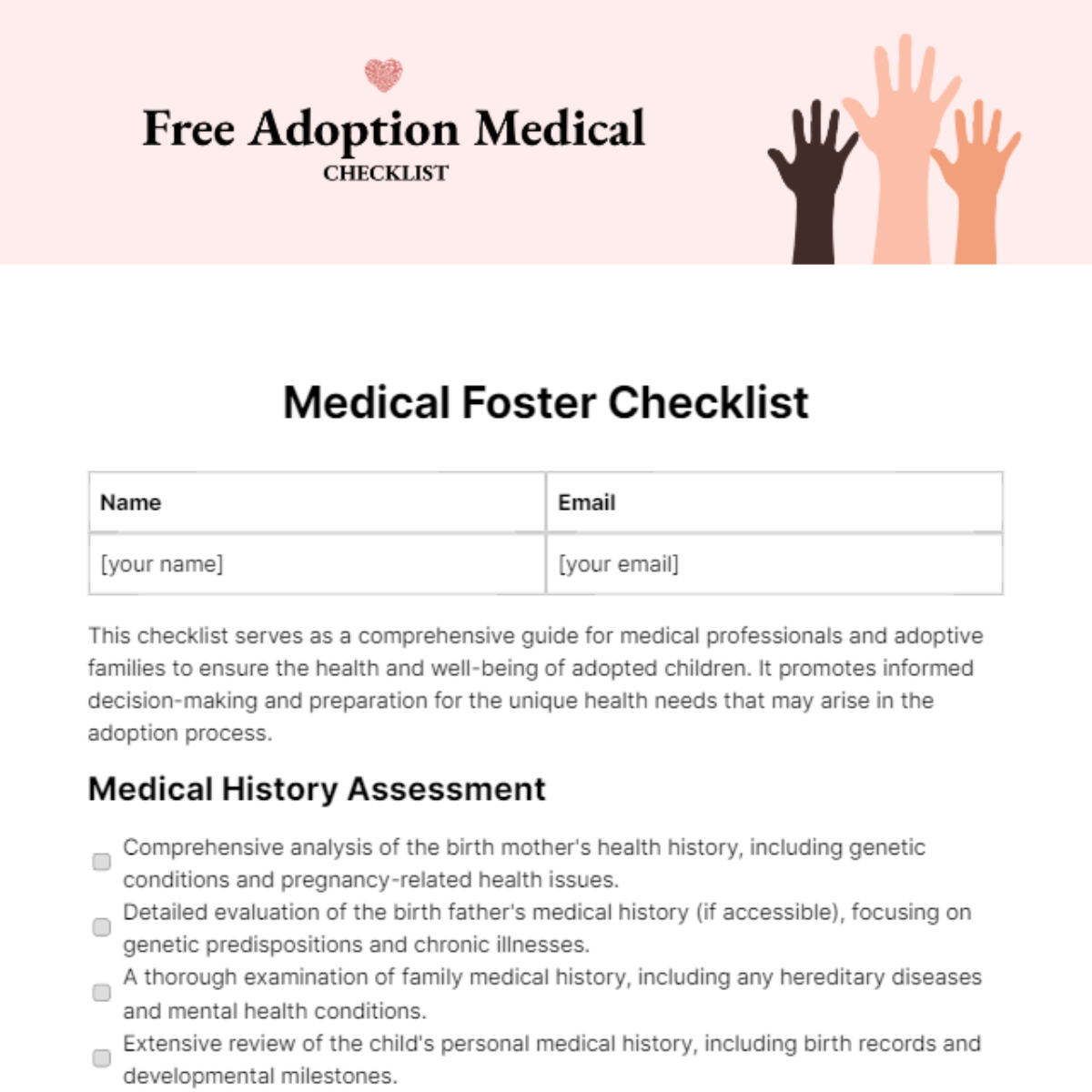 Adoption Medical Checklist Template