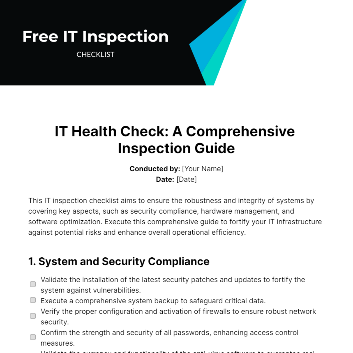 Free IT Inspection Checklist Template