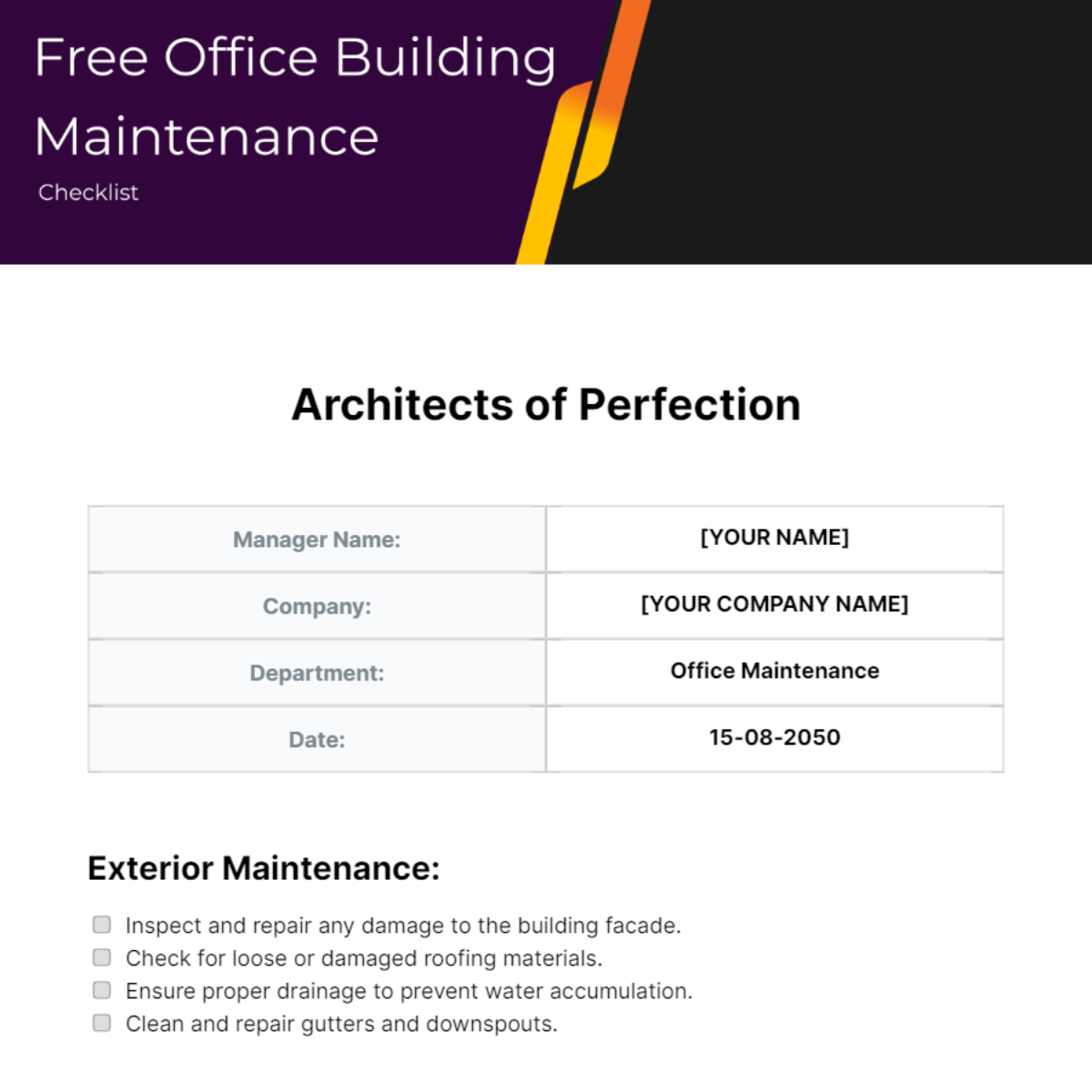 Office Building Maintenance Checklist Template