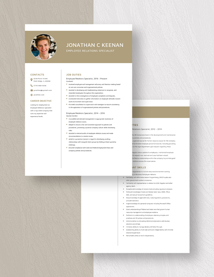 Employee Relations Specialist Resume Download