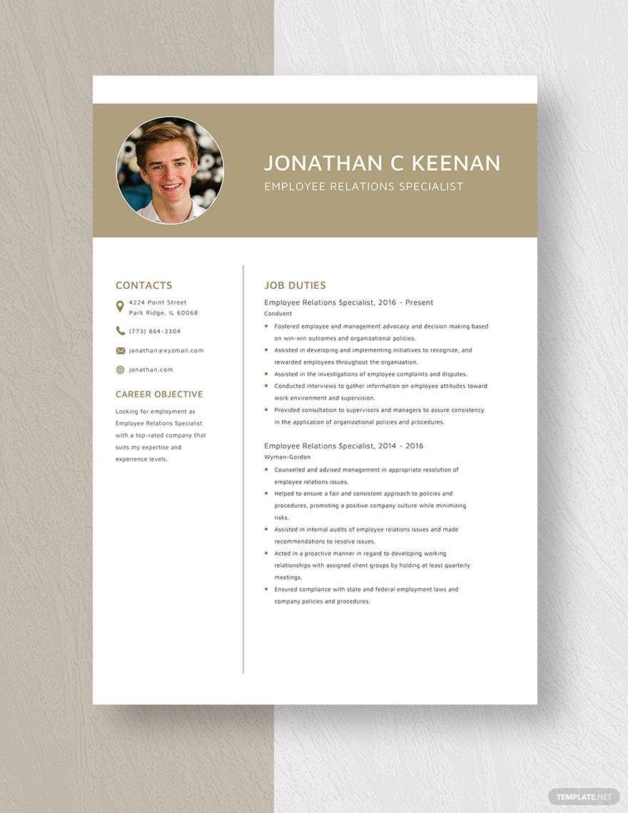 Employee Relations Specialist Resume in Pages, Word - Download | Template.net