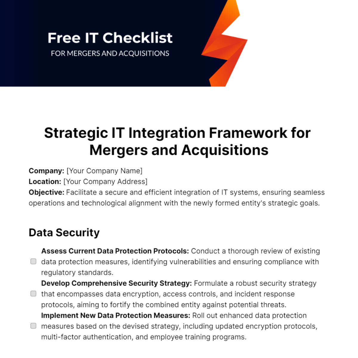 IT Checklist for Mergers and Acquisitions Template