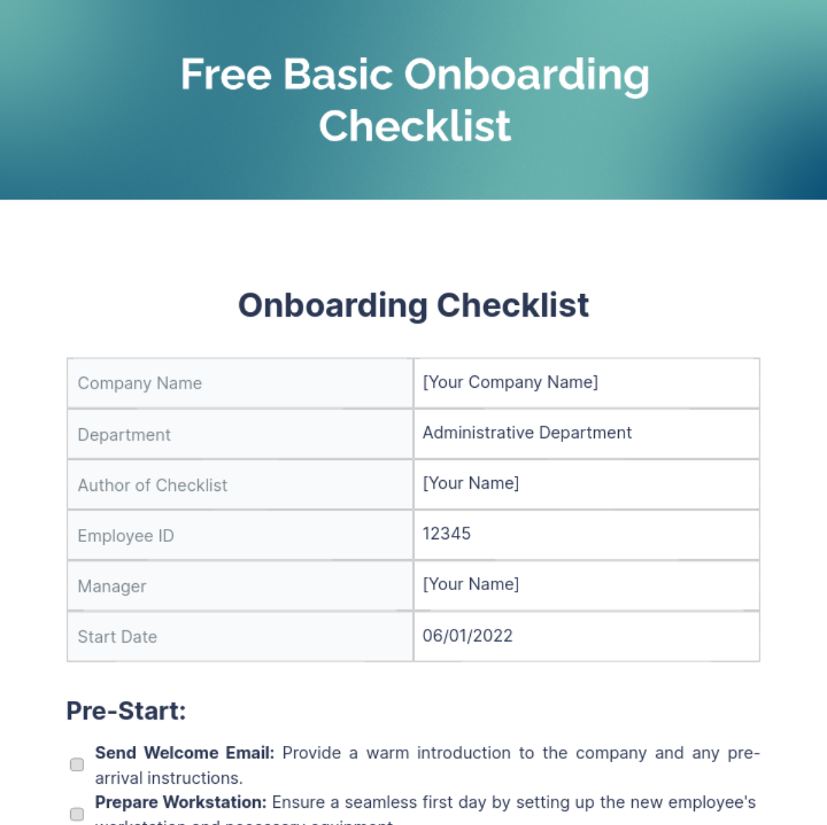 Free Basic Onboarding Checklist Template