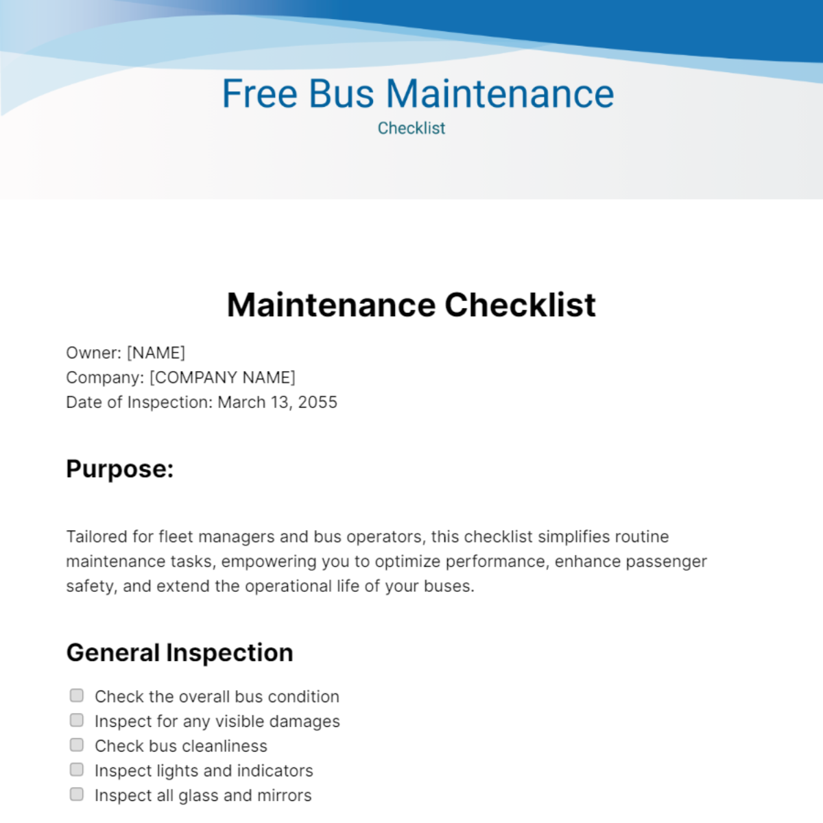 Bus Maintenance Checklist Template - Edit Online & Download