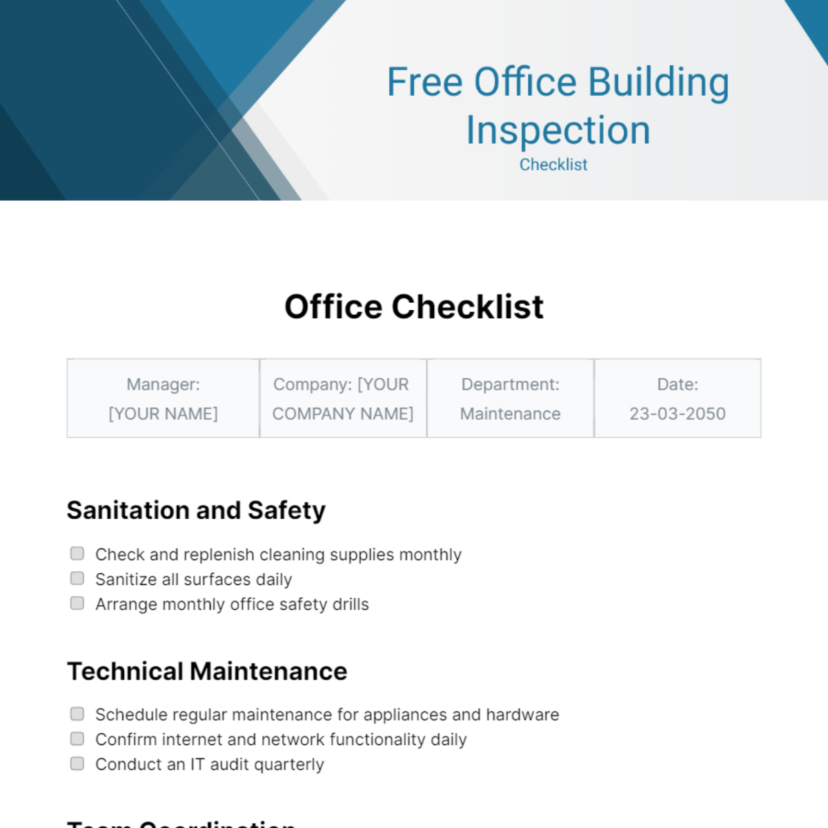 Office Building Inspection Checklist Template