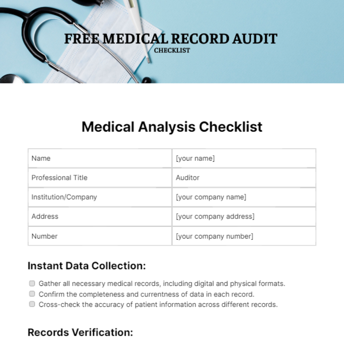 Medical Record Audit Checklist Template