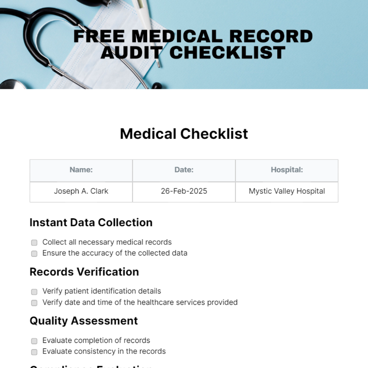 FREE Medical Checklist - Edit Online & Download | Template.net