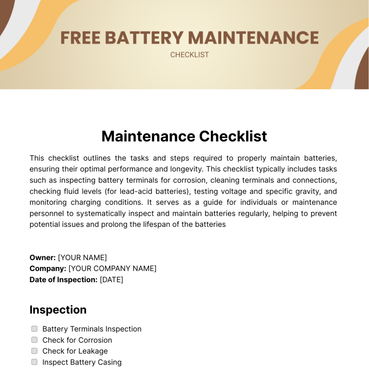 Free Battery Maintenance Checklist Template