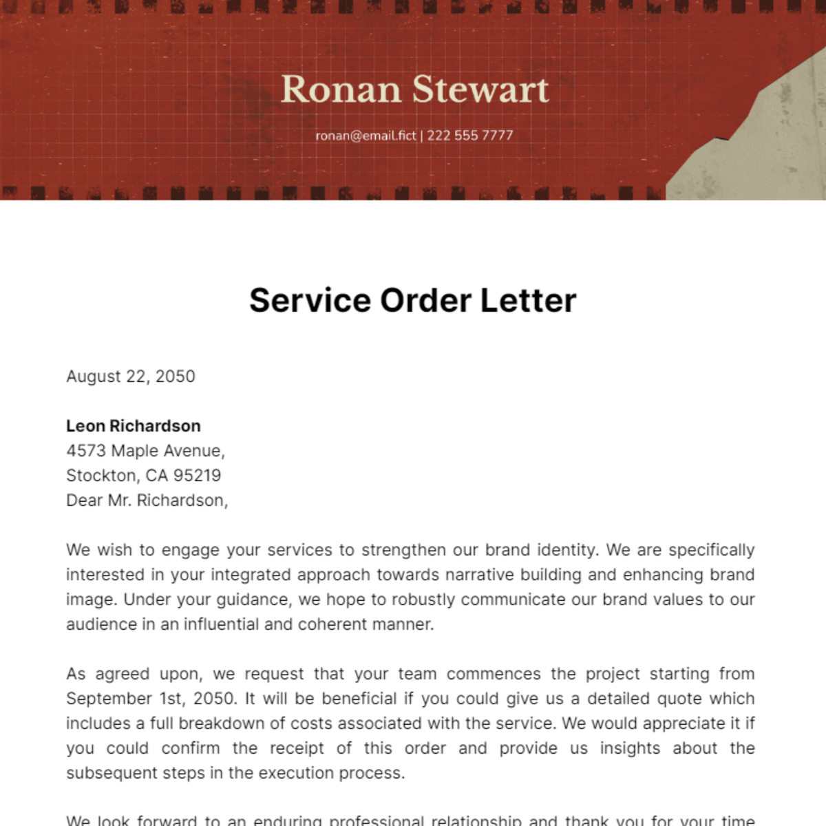 Free Service Order Letter Template