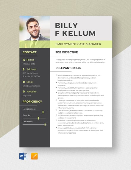 Free Employment Case Manager Resume Template - Word, Apple Pages