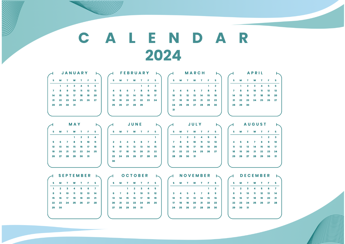 Yearly Calendar 2024 Template