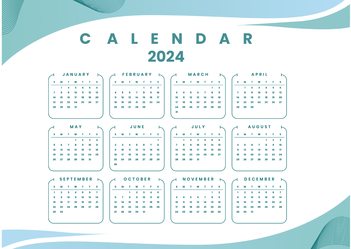 Free Yearly Calendar 2024 Edit Online & Download