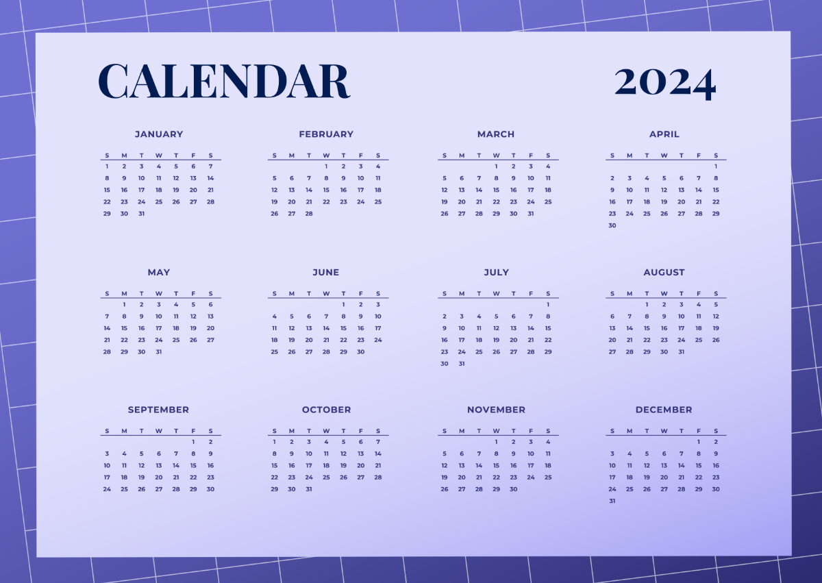 One Page Calendar 2024 Template