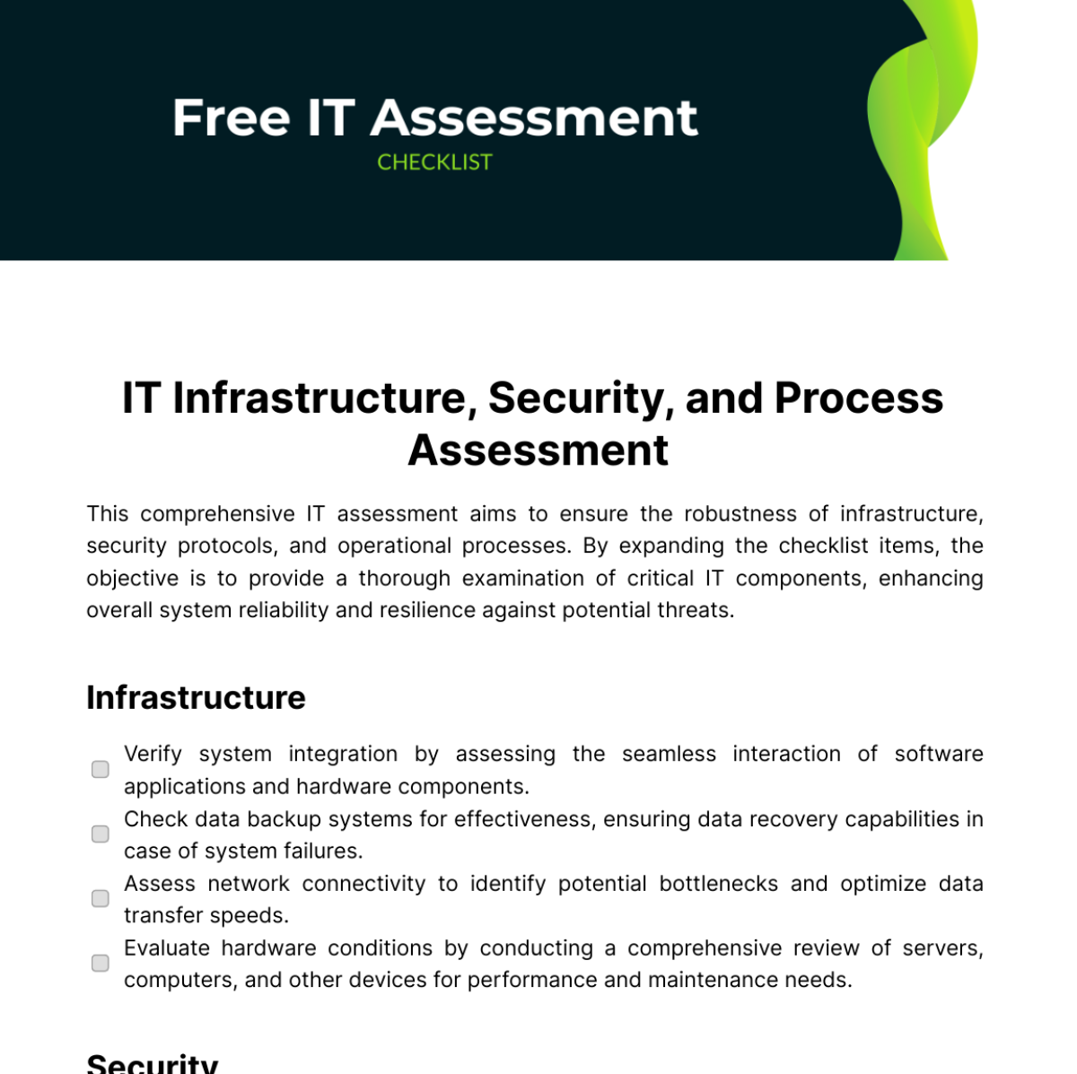 Free IT Assessment Checklist Template