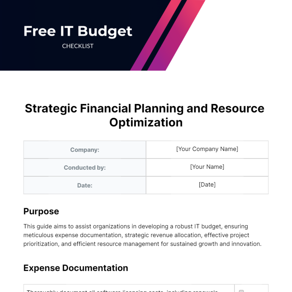 IT Budget Checklist Template