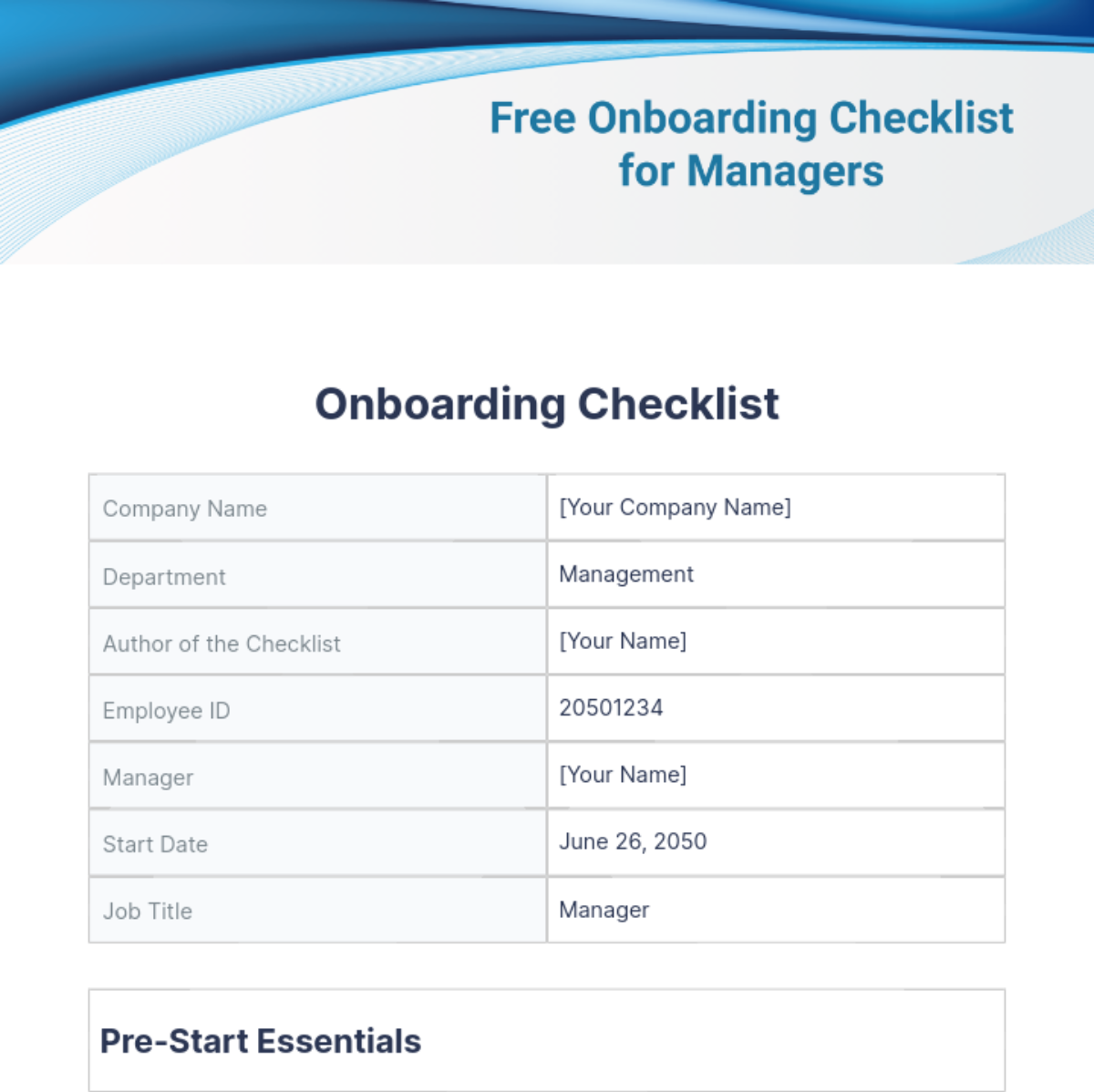 Onboarding Checklist for Managers Template