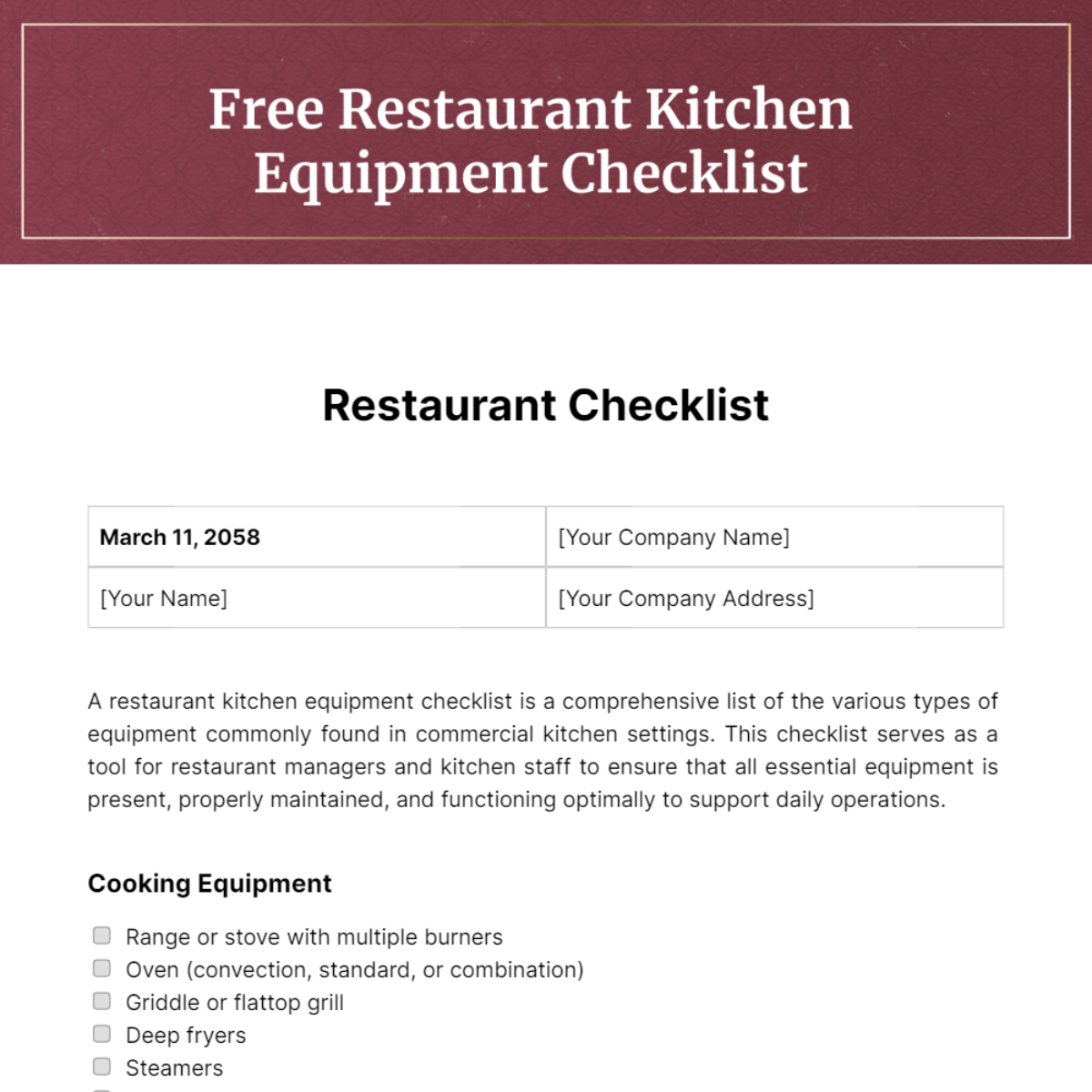 FREE Restaurant Checklist Templates & Examples - Edit Online & Download ...