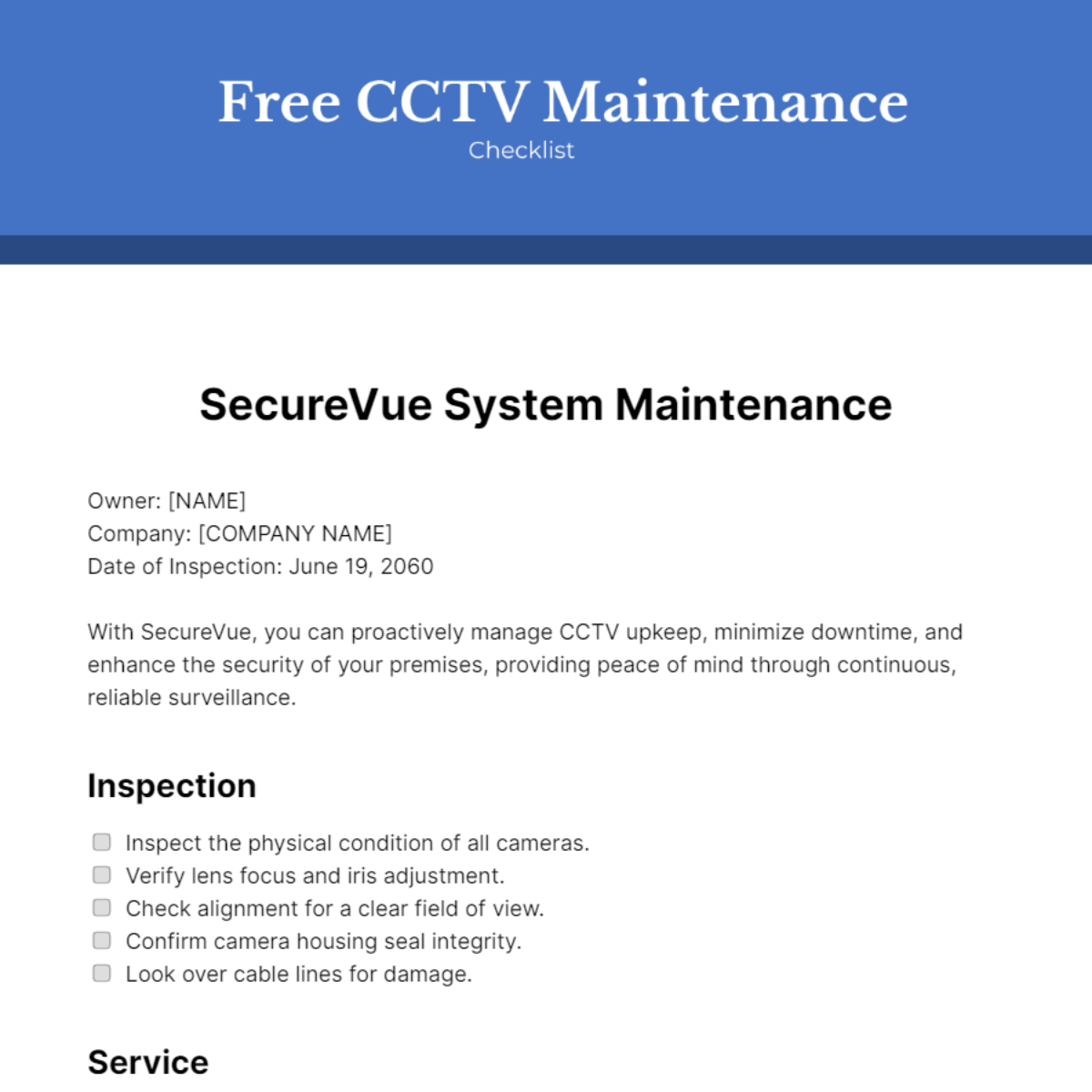 CCTV Maintenance Checklist Template