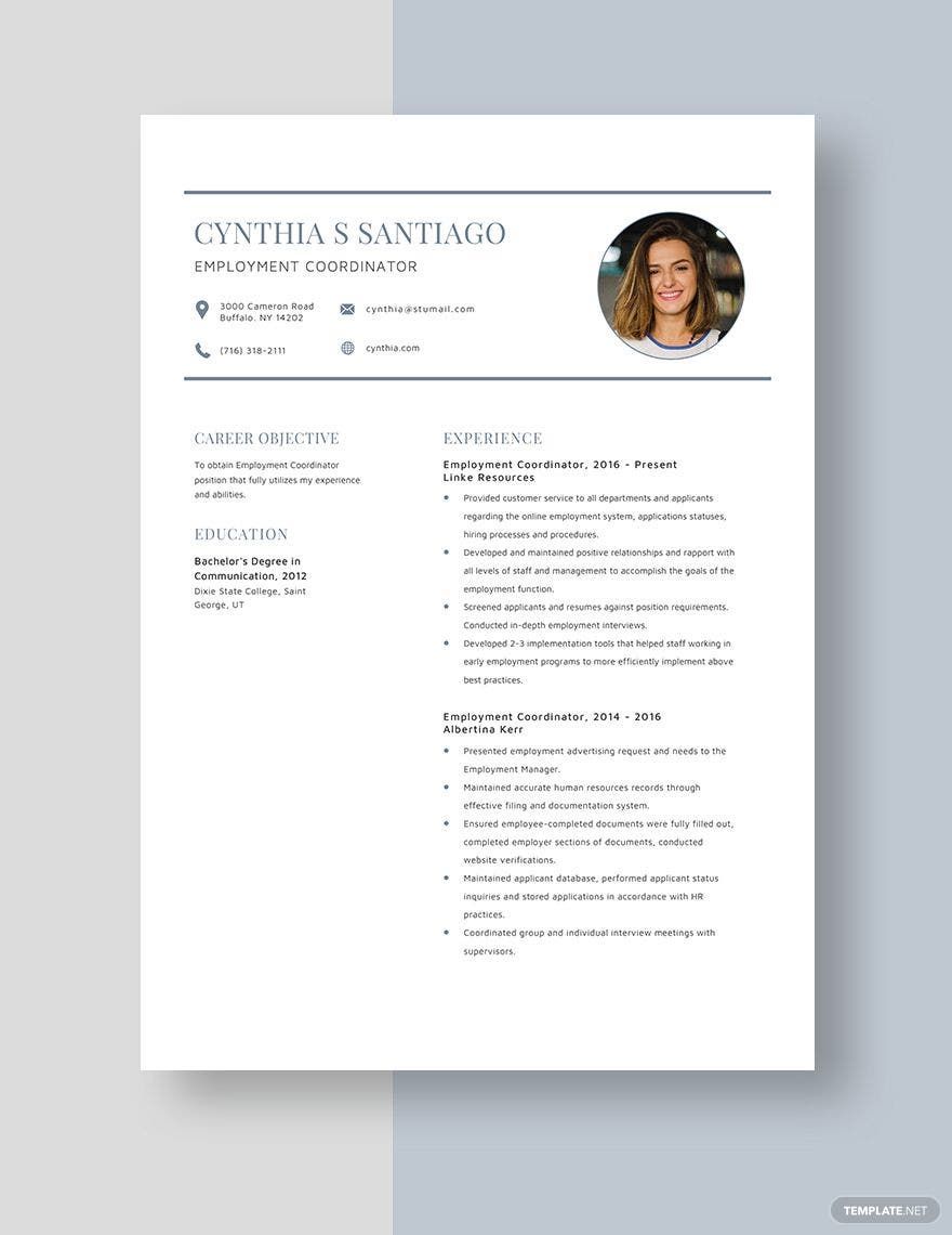 Employment Coordinator Resume in Word, Pages - Download | Template.net